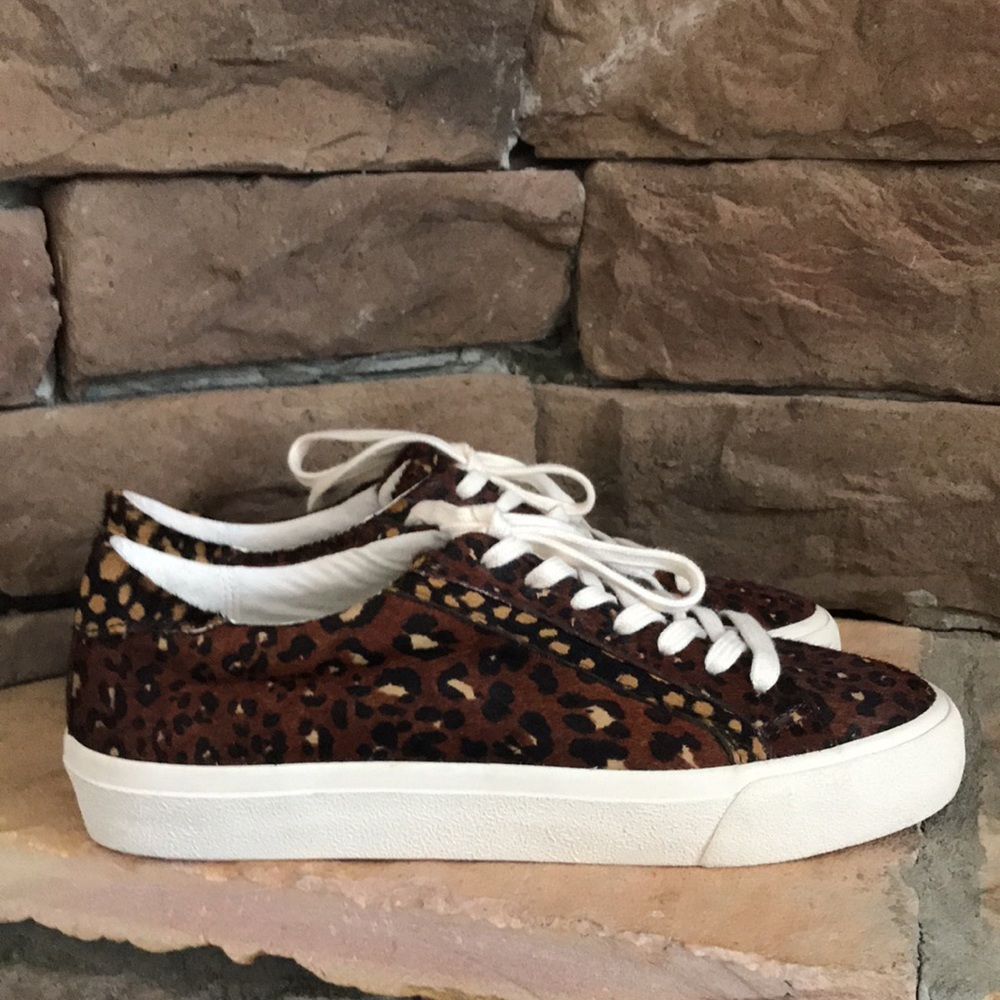 Madewell Sidewalk Lowtop Sneakers in Painted‎ Leopard / Calf Hair / SZ 8